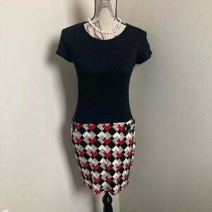 LOFT Black Top Cream Red Geometric Mini Skirt Retro Dress